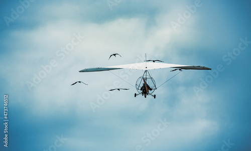 Microlight flying with the cranes