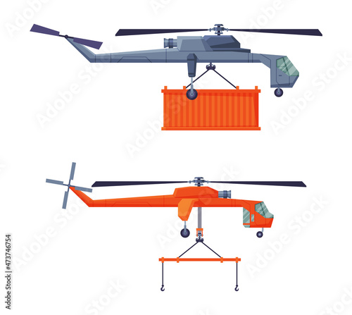 Crane Machine Equipped with Hoist Rope and Sheaves for Lifting and Lower Heavy Freight Vector Set