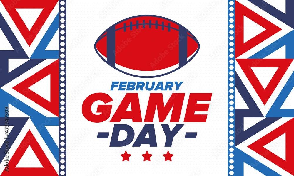 Game Day. American football playoff. Super Bowl Party in United States. Final game of regular season. Professional team championship. Ball for american football. Sport poster. Vector illustration