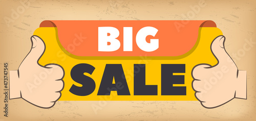 Big sale banner best price. Hot sale and discount. Special offer text and hand. New arrival, big sale and special offer. Black friday up to. Big discount with human hand pointing to advertising phrase