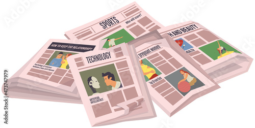 Vintage newspaper set. Daily news articles newsprint magazine old design. Printing text in preess. Brochure newspaper pages with headline of hot news. Paper retro journal vector grunge template