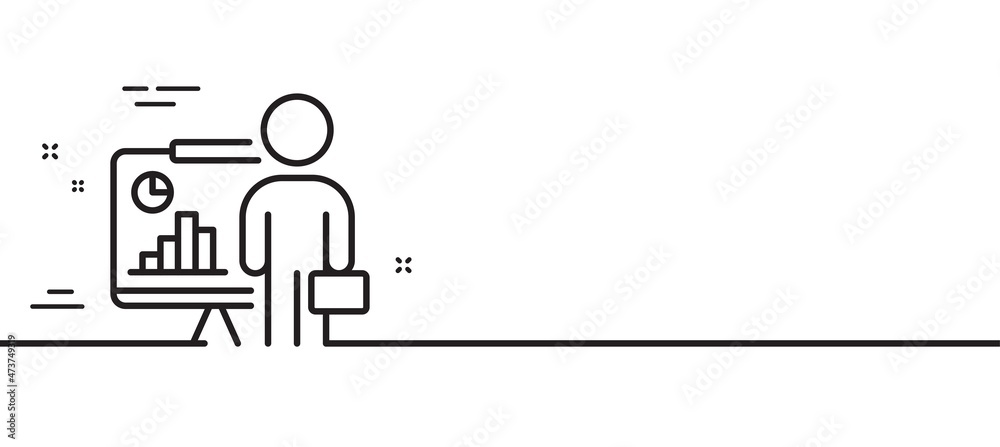 Teacher line icon. Conference presenter sign. Education seminar symbol. Minimal line illustration background. Teacher line icon pattern banner. White web template concept. Vector