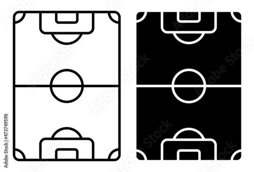 Linear icon. Soccer field markings lines. Outline football playground top view. Sports ground for active recreation. Simple black and white vector isolated on white background