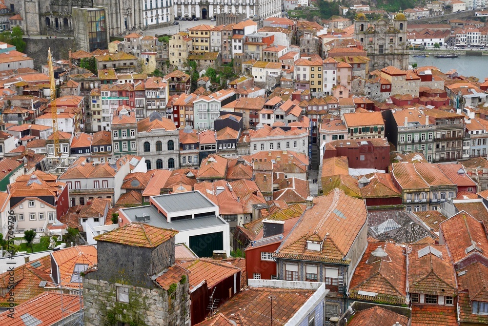 Panoramic view of Porto skyline, old town with traditional colorful houses. Portugal.