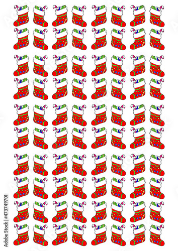 christmas background, repetition of christmas boots with candies