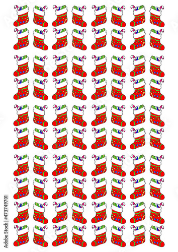 christmas background, repetition of christmas boots with candies