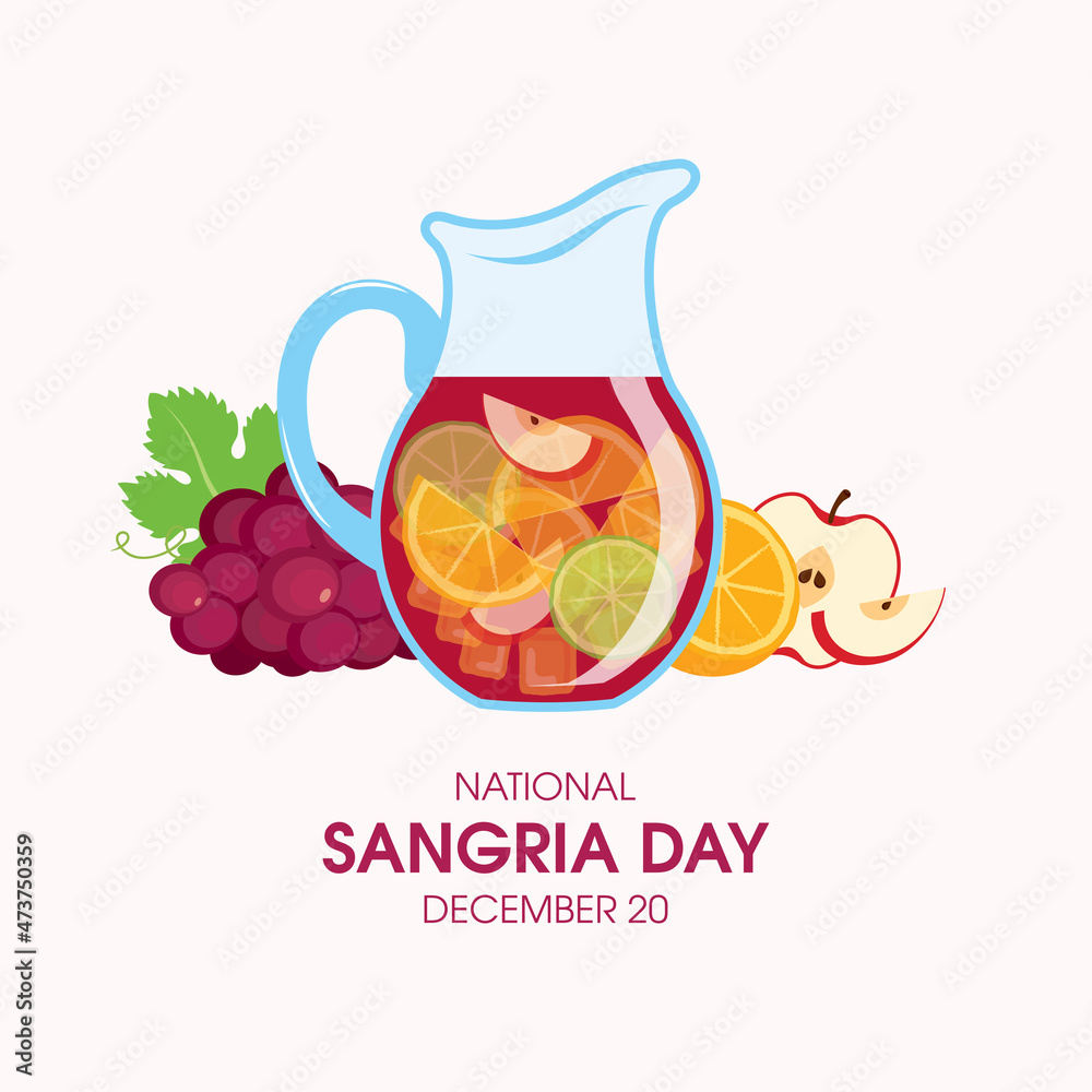 Vetor de National Sangria Day vector. Sangria in a glass jug and with