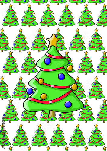 christmas tree with gifts, background with many christmas trees