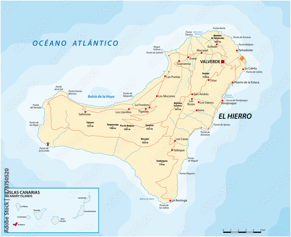 Vector road map of Canary Island el hierro map