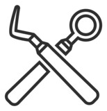 Dentist tool icon. Dental mirror and probe instruments in line style