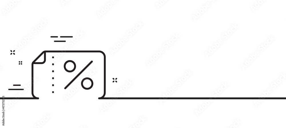 Discount banner line icon. Sale offer coupon sign. Promotion price symbol. Minimal line illustration background. Discount banner line icon pattern banner. White web template concept. Vector Discount banner line icon. Sale offer coupon sign. Promotion price symbol. Minimal line illustration background. Discount banner line icon pattern banner. White web template concept. Vector