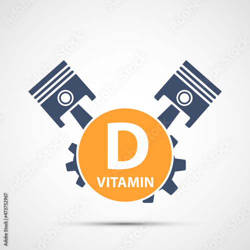 Vitamin D pill with engine pistons and gears.