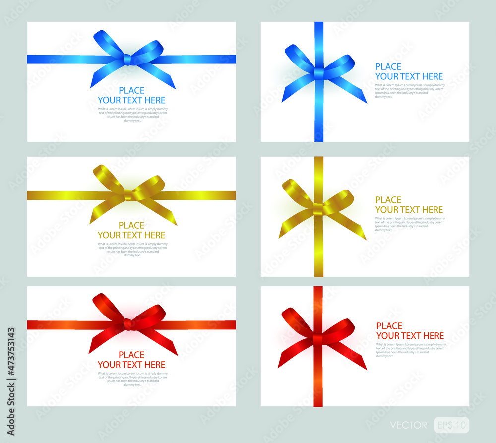 Red, blue, gold ribbon and a big bow isolated on white background, vector illustration