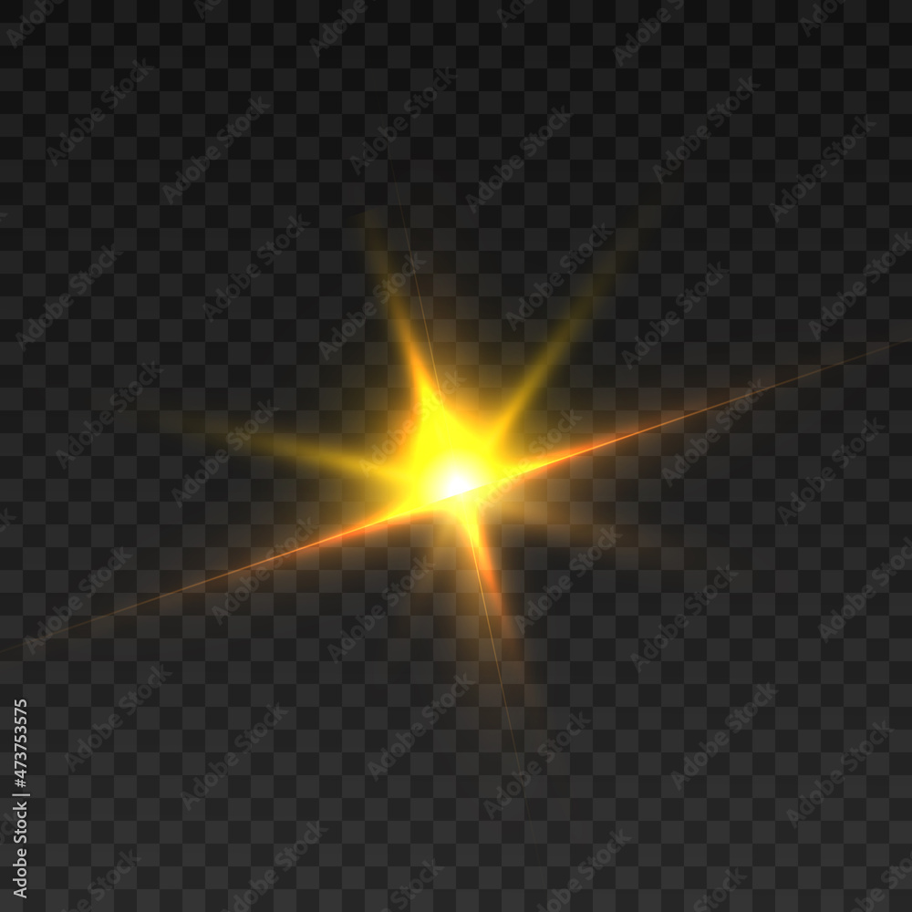 Abstract golden sun lens flare translucent glow with special light effect. Blur the vector in the glare of the glow of the motion.