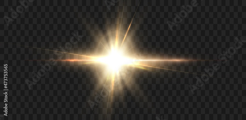 Abstract golden sun lens flare translucent glow with special light effect. Blur the vector in the glare of the glow of the motion.