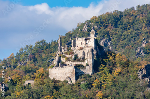 Ruins of Durnstein castle over Wachau valley  Austria