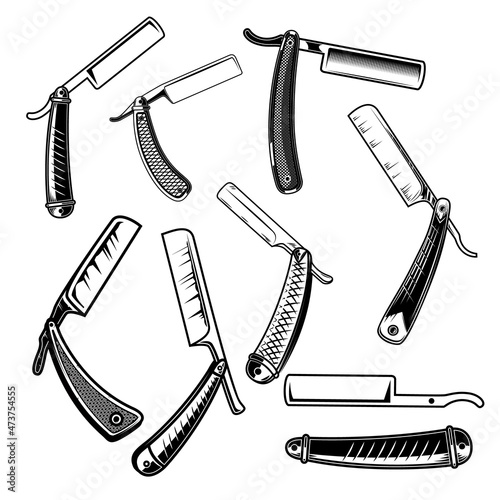 Set of barber razors . Design element for poster, emblem, sign, logo, label. Vector illustration