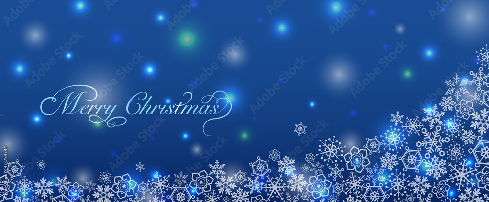 イルミネーションのようにキラキラ光る雪の結晶と星 夜空のクリスマスイラスト Stock Vector Adobe Stock