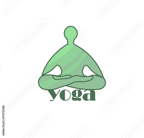 green logo for yoga with a silhouette of a man sitting in a lotus position with the inscription yoga for a yoga club, for yoga classes