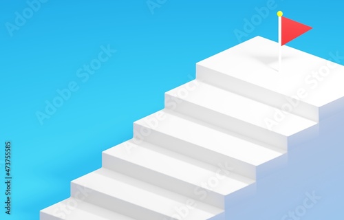 3D素材_シンプルな階段とフラッグ