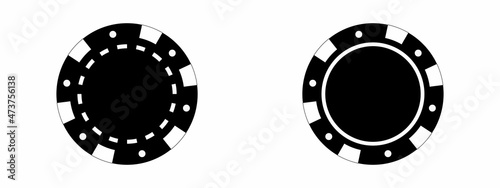 Poker chips black icons vector set. Isolated Casino poker chip template. Poker symbols. Playing poker concept.  photo