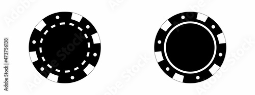 Poker chips black icons vector set. Isolated Casino poker chip template. Poker symbols. Playing poker concept. 
