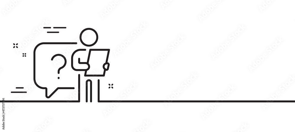 Search employee line icon. Interview candidate sign. Question mark symbol. Minimal line illustration background. Search employee line icon pattern banner. White web template concept. Vector - obrazy, fototapety, plakaty 