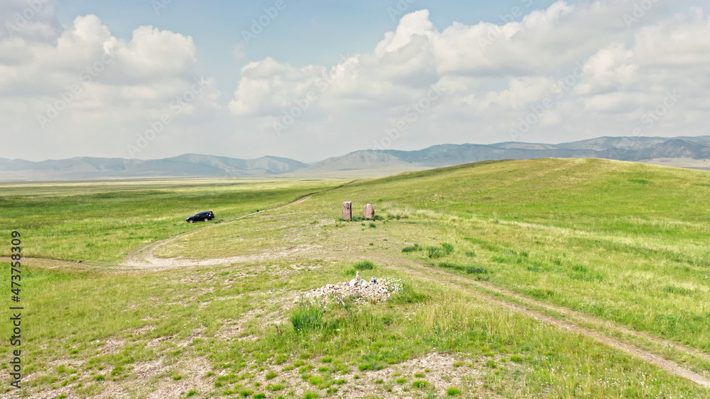 Ancient yurts of the Khakas, Nomadic peoples of Asia, Siberia, Drone ...