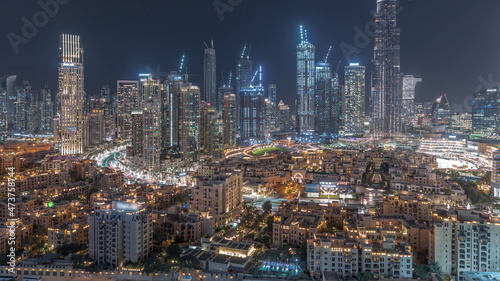 Dubai Downtown night timelapse with tallest skyscraper and other towers © neiezhmakov