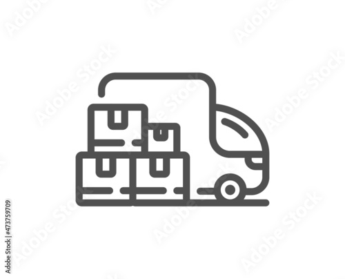 Delivery truck line icon. Warehouse boxes sign. Wholesale goods symbol. Quality design element. Linear style delivery truck icon. Editable stroke. Vector