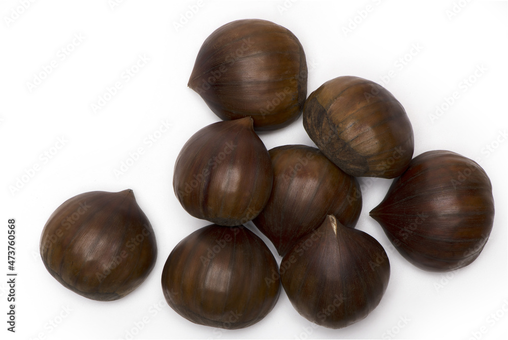 heap of eight chestnuts isolated white background heap of eight chestnuts isolated white background