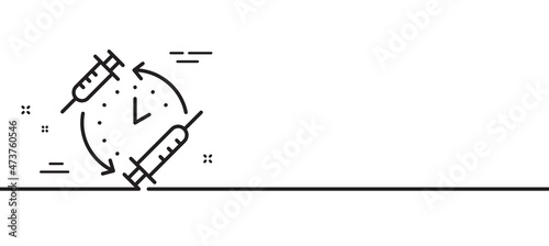 Vaccination schedule line icon. Vaccine syringe sign. Second injection time symbol. Minimal line illustration background. Vaccination schedule line icon pattern banner. Vector