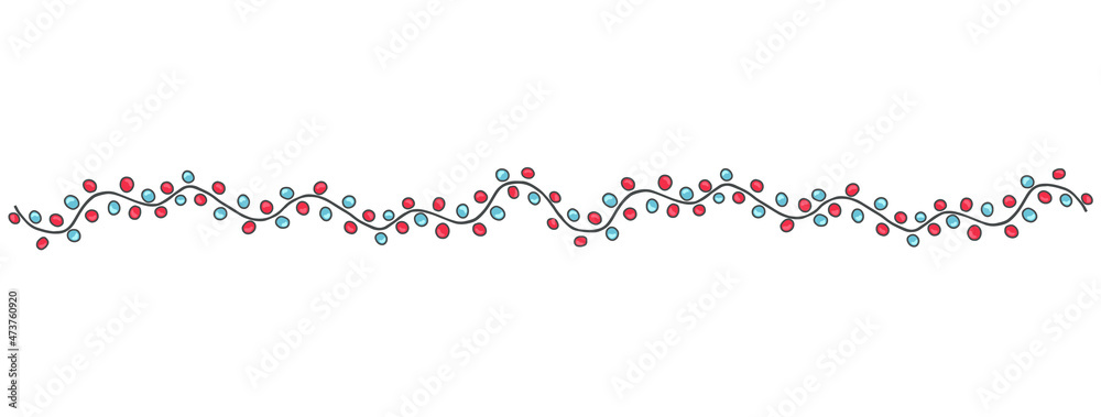 Big Garland in doodle style. Buntings, garlands, fairy lights isolated on white. Christmas and New Year items. Holiday decoration elements for design, greeting card, posters, postcard Big Garland in doodle style. Buntings, garlands, fairy lights isolated on white. Christmas and New Year items. Holiday decoration elements for design, greeting card, posters, postcard