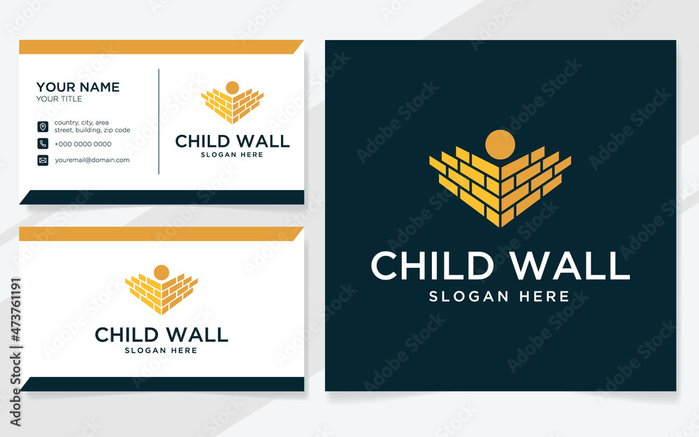Obraz premium Child wall logo suitable for education, tutoring or school with business card template 