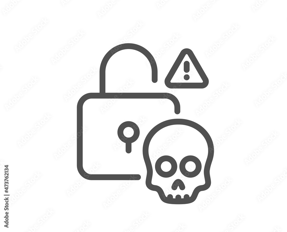 Cyber attack line icon. Ransomware threat sign. Password cracking symbol. Quality design element. Linear style cyber attack icon. Editable stroke. Vector Cyber attack line icon. Ransomware threat sign. Password cracking symbol. Quality design element. Linear style cyber attack icon. Editable stroke. Vector