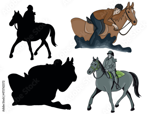 Vector flat illustration   horse silhouettes hand drawn stickers set
