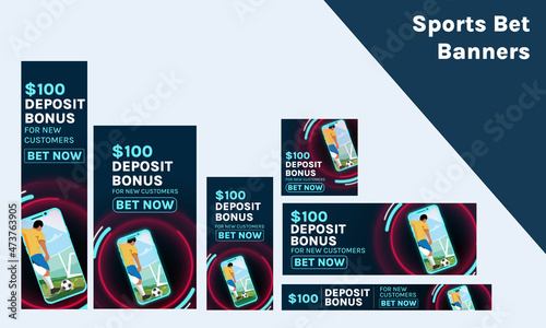 Sport Football & Soccer Online Bet & Gambling Web Banners with Deposit bonus, Google Ads, Post and Stories