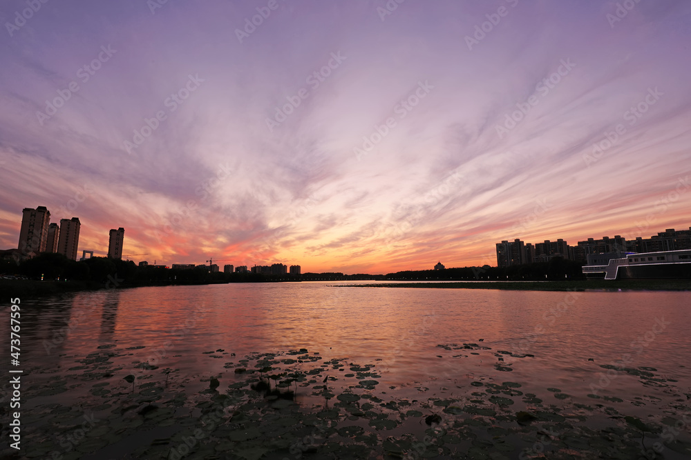 Evening scenery of waterfront city