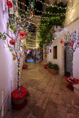 Christmas atmosphere in Europe. Little town Locorotondo in Puglia, Italy.