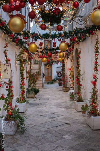 Christmas atmosphere in the little town Locorotondo in Puglia, Italy