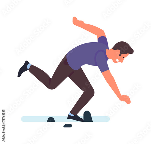 Man stumbled over rock. Guy falling down