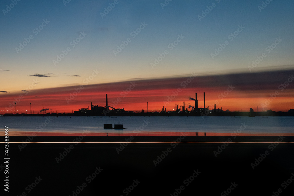 sunset over venice industrial part