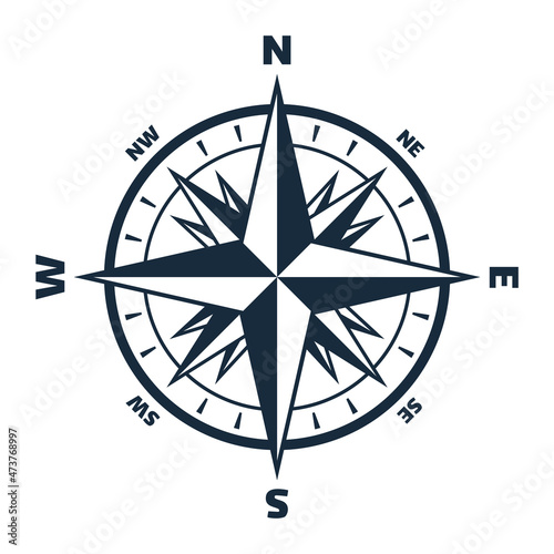 compass with wind rose icon set, navigation illustration