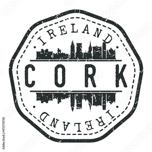 Cork, Ireland Stamp Skyline Postmark. Silhouette Postal Passport. City Round Vector Icon. Vintage Postage Design.