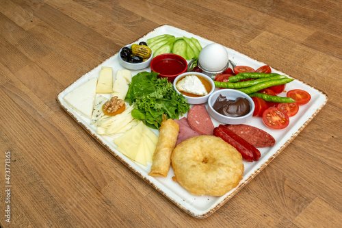 Breakfast plate. Top view traditional Turkish breakfast