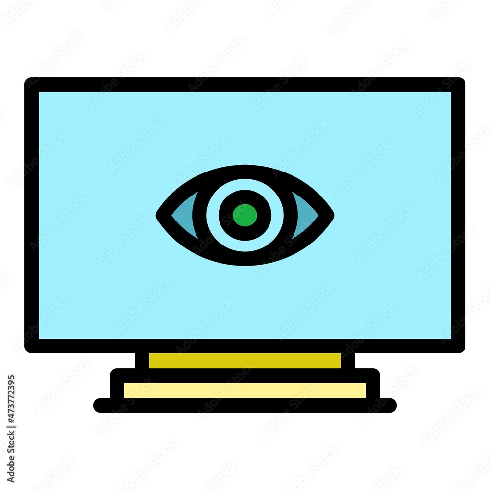 Eye on monitor icon. Outline eye on monitor vector icon color flat isolated