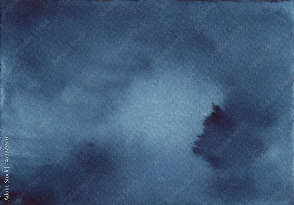 Obraz premium Vector illustration of watercolor wash indigo background, navy blue paint brushstroke horizontal backdrop