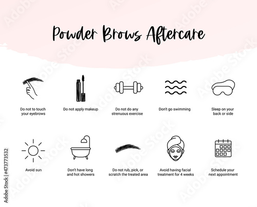 Powder brows aftercare instruction, beauty treatment photo