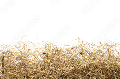 Valokuvatapetti Dried hay on white background, top view