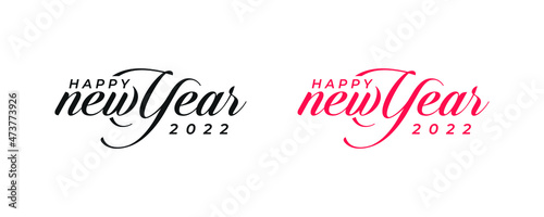 Happy New Year 2022 Logo. Abstract Hand-drawn creative calligraphy vector logo design. 2022 New year Logo
